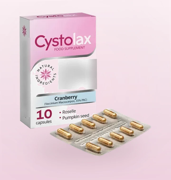 Cystolax — krabička a blistr s deseti kapslemi